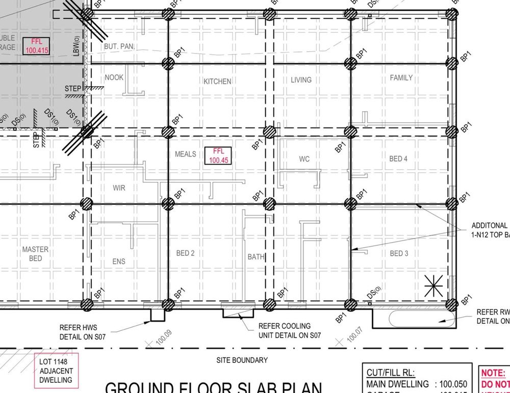 The engineer's ground floor slab plan, what we check the pour against, Tarneit